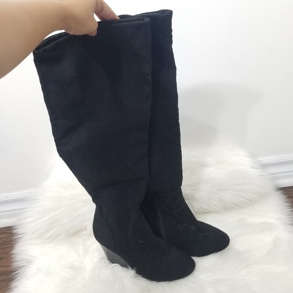 Shoes - Slouchy Boots | Slouchy Black Wedge Heels 6 Connie High Boots Size 6